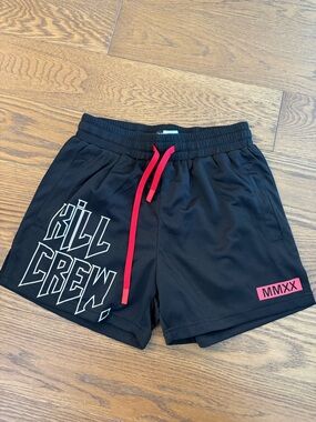 Kill Crew Black Athletic Shorts with Red Drawstring and Patch